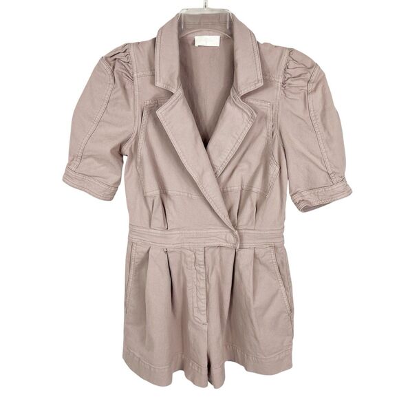 7 For All Mankind Short Sleeve Seamed Twill Romper In Soft Lavender Small - Picture 2 of 11